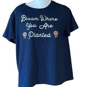 Fifth Sun Womens Large Crop Top in Navy Short Sleeve Grow Where You are Planted